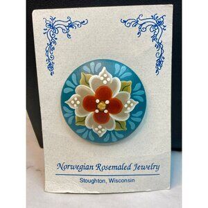 Hand-Painted Norwegian Rosemaled Floral Brooch -290